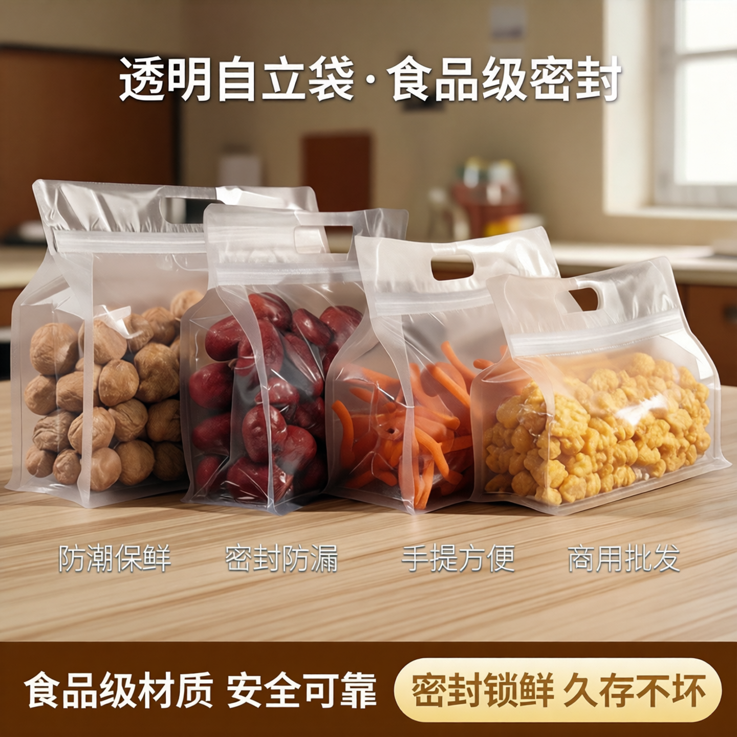 透明包装袋塑料袋手提袋八边封自立袋自封袋密封袋食品袋商用批发