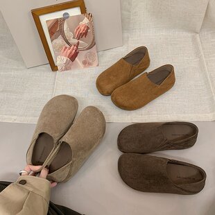 复古厚底勃肯鞋女2026秋新软底一脚蹬懒人舒适豆豆鞋百搭博肯单鞋