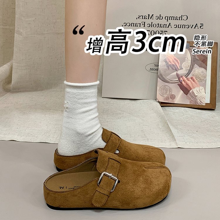 厚底内增高勃肯鞋女外穿包头半拖鞋2026新款百搭假分趾半拖鞋女图片