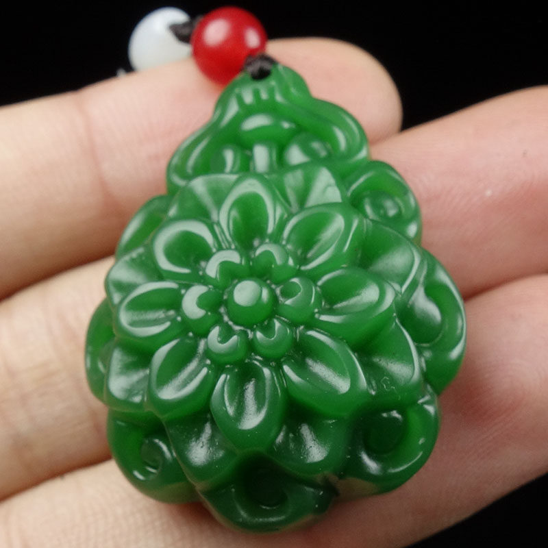 新疆玉和田玉碧玉吊坠挂坠太阳花雪莲花富贵花挂件玉佩玉坠项链