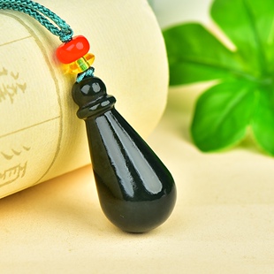 天然和田玉青玉花瓶挂件吊坠项链新疆玉小棒槌水滴玉坠钥匙坠配饰