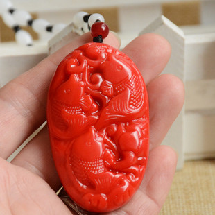 和田玉鱼挂件鸡血玉连年有余鱼吊坠纯红色如意三鱼玉佩富贵鱼把件