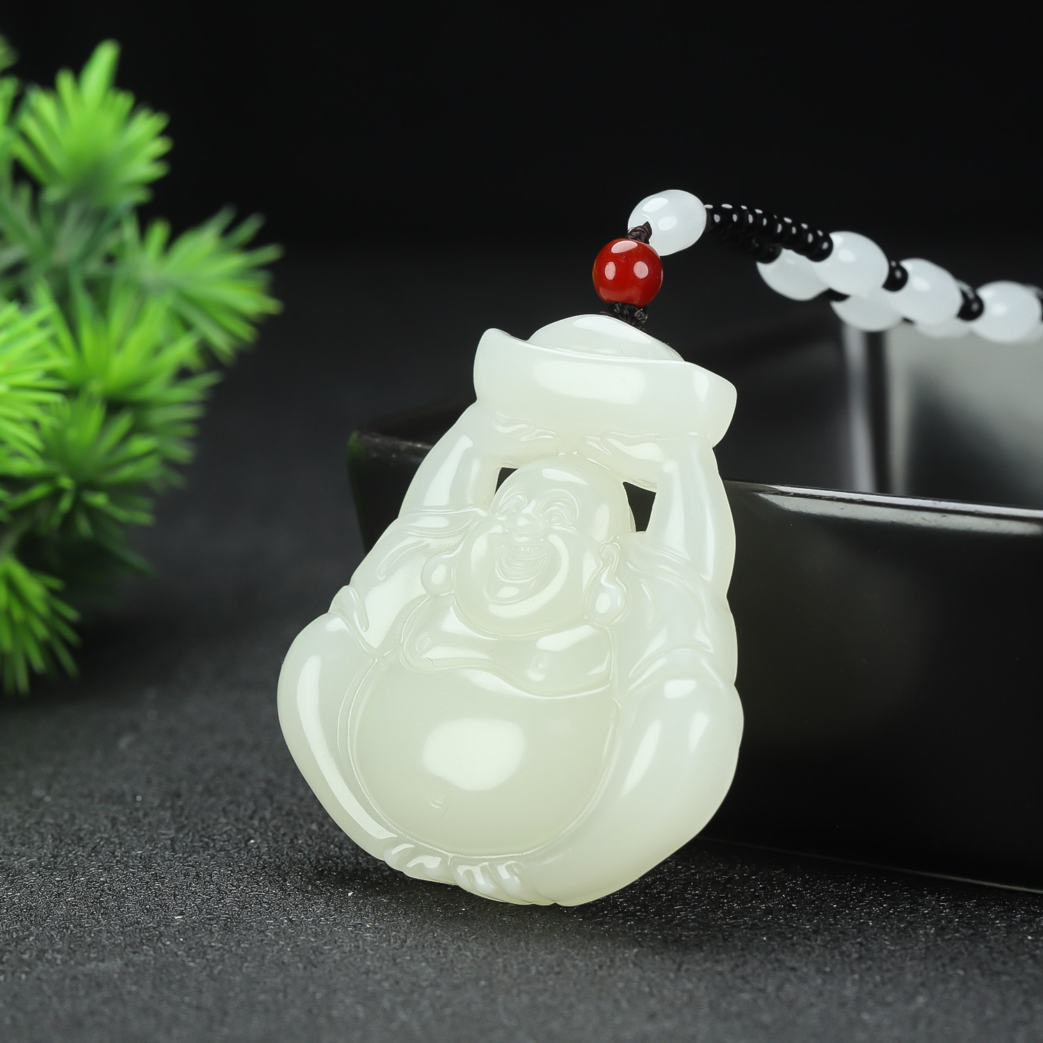 和田玉弥勒佛吊坠项链男女白玉元宝佛像挂件玉石双面大肚佛玉佩