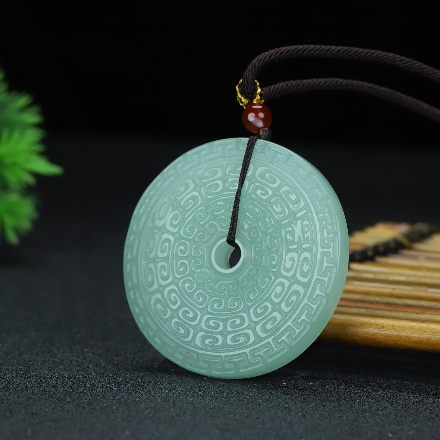 新疆和田玉仿古纹祥云玉璧吊坠晴水蓝祥云如意平安扣挂件玉佩腰佩