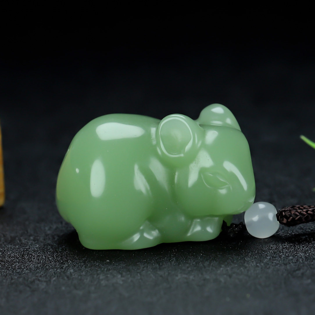 新疆和田玉鸭蛋青老鼠来宝把件天然玉石招财转运老鼠把件挂件项链
