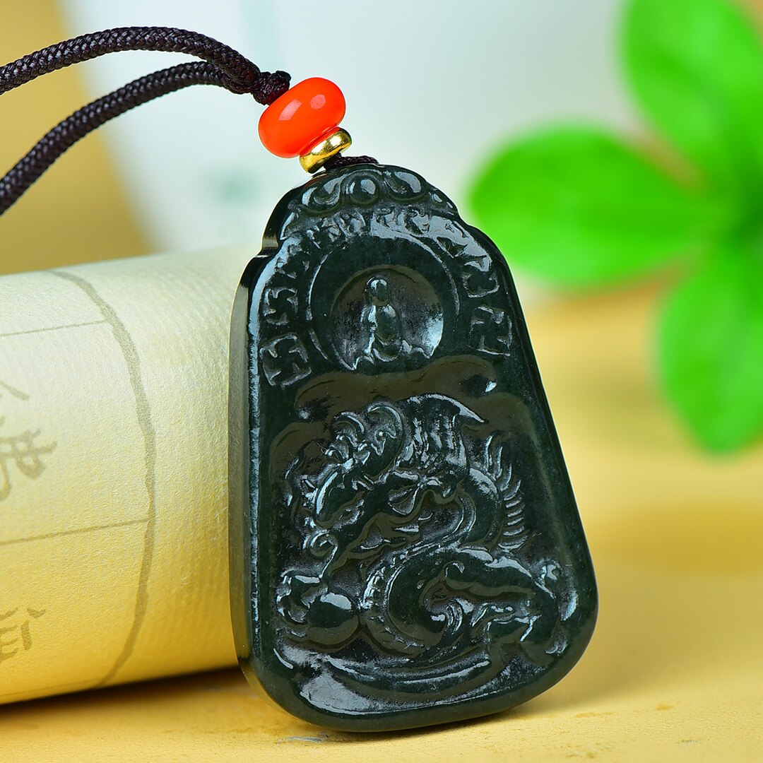 新疆和田青玉龙悟道吊坠男女天然玉石生肖龙挂件青玉悟道玉佩项链