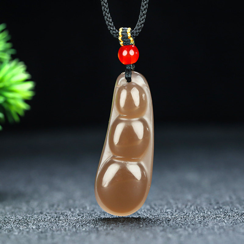 新疆和田玉烟紫四季豆吊坠挂件男女款藕粉福豆平安无事牌玉坠项链