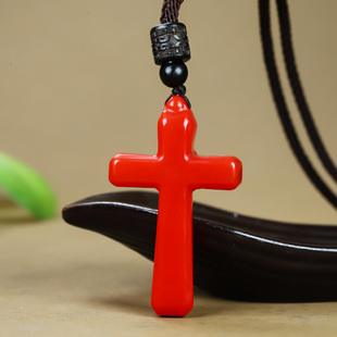 和田玉红玉十字架吊坠男女款新疆玉鸡血石十字架挂件项链玉佩玉坠