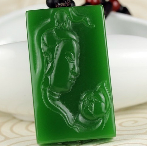 新疆和田玉碧玉观音挂件苏工菠菜绿观音吊坠男款观世音保平安玉坠