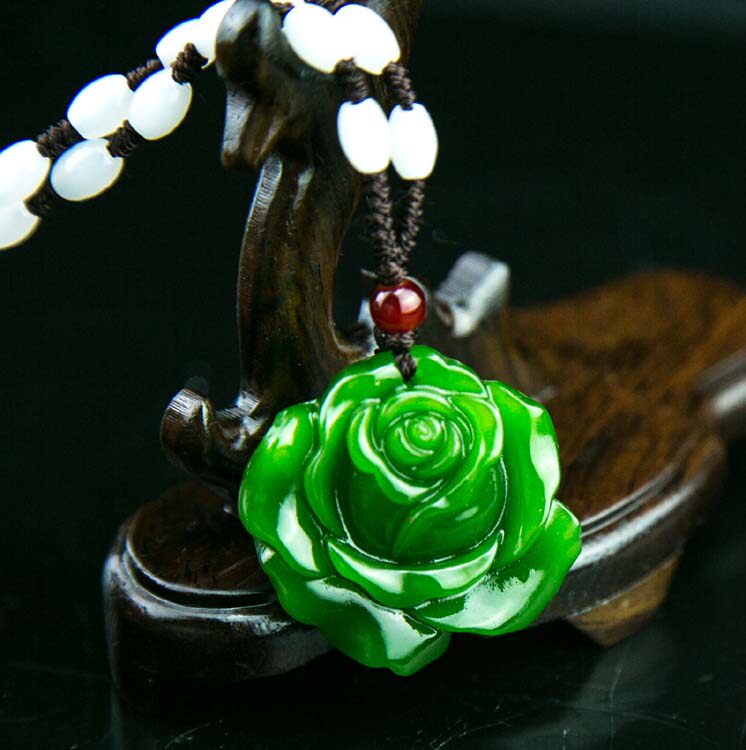 新疆玉羊脂玉和田玉碧玉玫瑰花玉牡丹花玉吊坠玉挂件玉项链玉牌