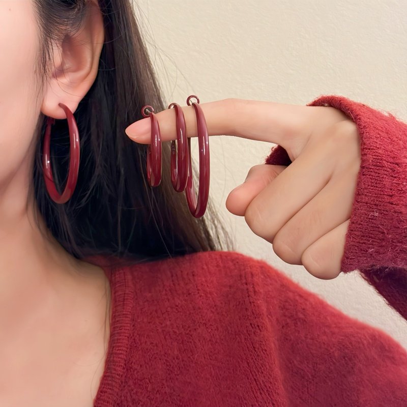 复古港风安可拉红色耳圈秋冬素圈耳环女高级感耳钉气质夸张耳饰,饰品/流行首饰/时尚饰品新,耳环,淘宝优惠券,粉丝福利购,淘宝优惠卷