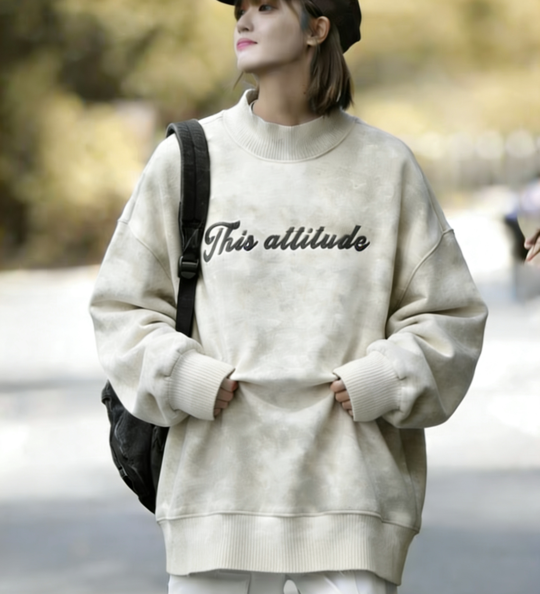 纯棉圆领卫衣女大童秋冬2025初中高中学生宽松加绒长袖无帽上衣