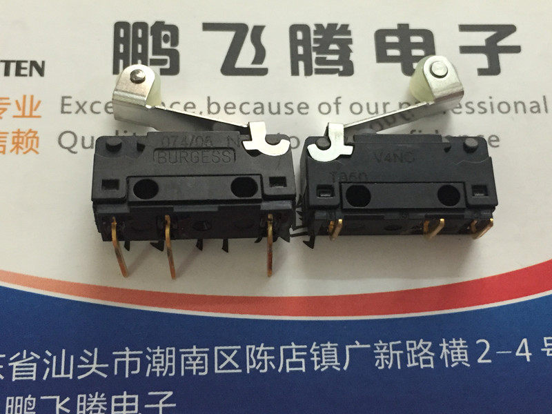 瑞士思博burgess v4nct82ar 弯脚微动开关 带滚轮一开一闭按键
