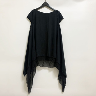 圣迪家女式宽松A廓飘逸不规则摆短袖上衣0195