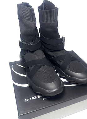 圣迪家女式时装牛皮织带套筒黑色透气保暖靴子3923