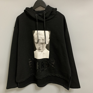 圣迪剪标女式连帽抽绳开叉摆宽松棉卫衣2242