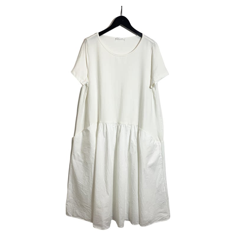 女士文艺气质宽松休闲全棉连衣裙对称口袋1237