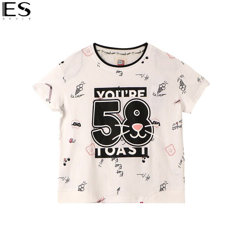 ◆Etam/艾格 ES专柜正品折扣店◆可爱白色印花小猫咪全棉T恤