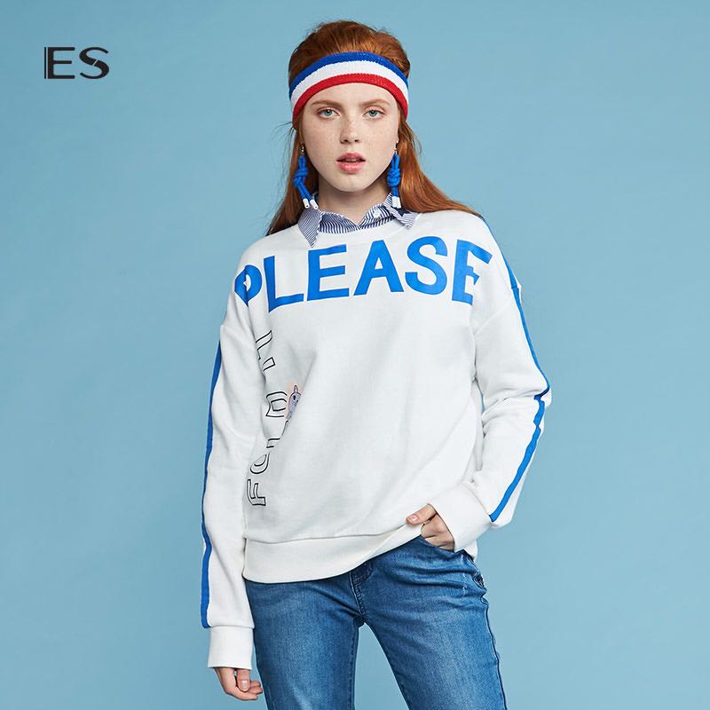 ◆Etam/艾格 ES专柜正品折扣店◆白色毛圈圆领卫衣