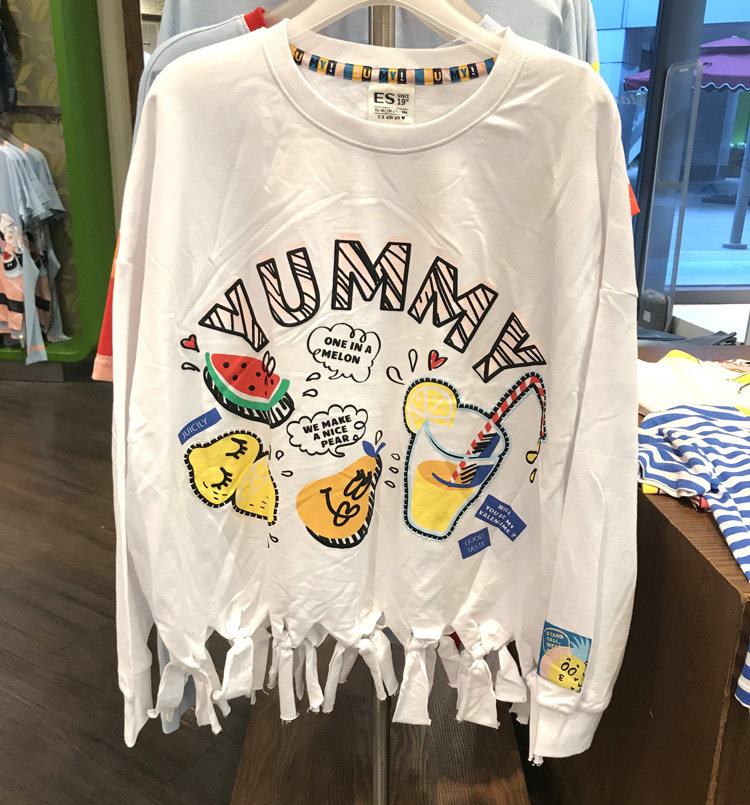 ◆Etam/艾格 ES专柜正品折扣店◆2017款 白色流苏卫衣