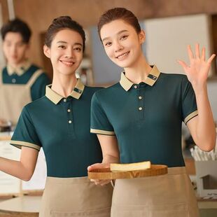 夏餐饮口袋POLO衫冰丝工作服翻领员工队服T恤短袖定制印logo刺绣