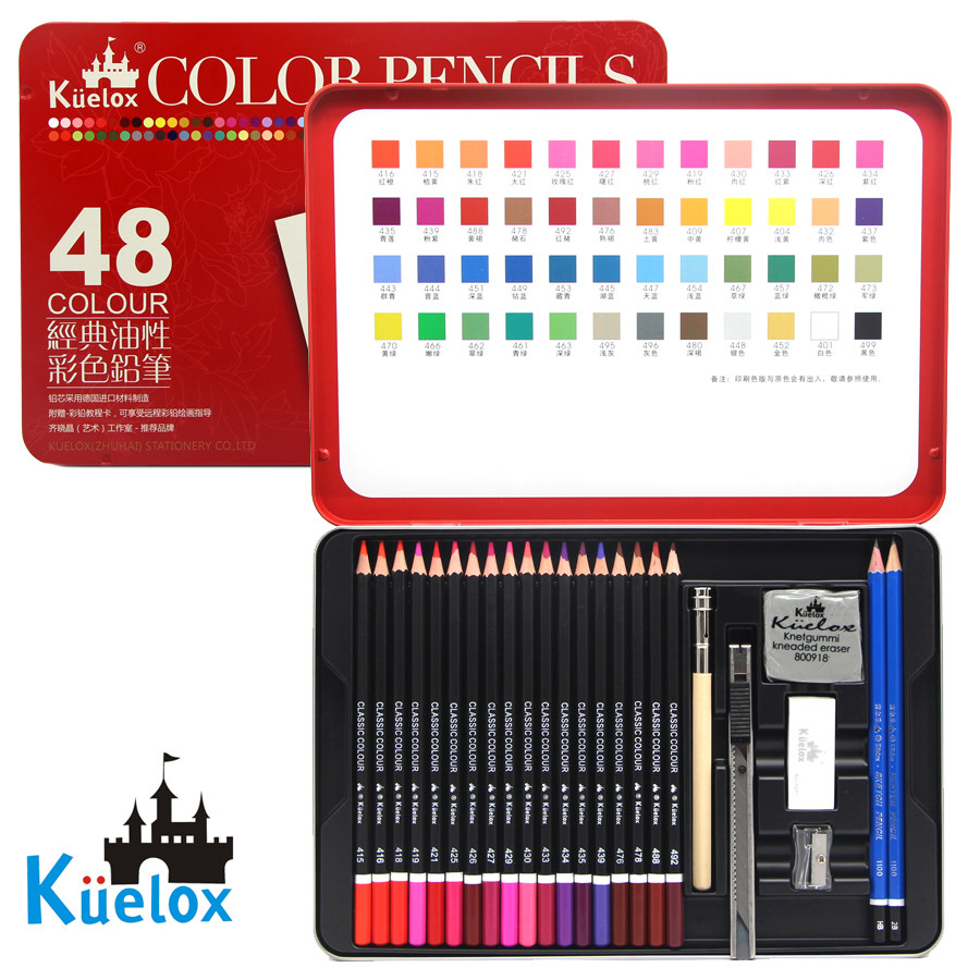 高尔乐彩色铅笔48色油性彩铅铁盒装初学者美术绘画铅笔填色涂色笔