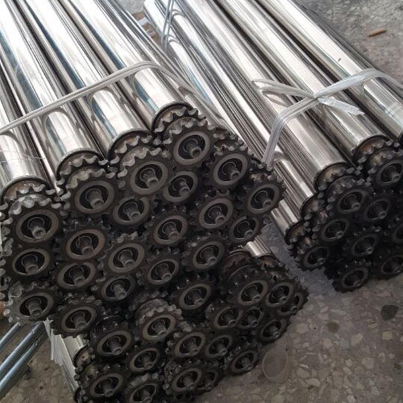 流水线滚筒不锈钢齿链轮滚筒无输送滚筒动力托辊镀锌滚轴传送辊筒