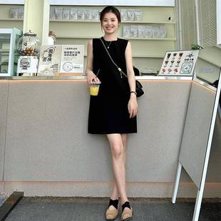 高級感短款 口袋背心裙圓領氣質小黑裙子 連衣裙女2025夏季 黑色無袖
