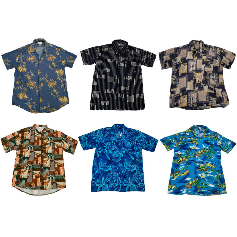 vintage古着复古油画宽松夏威夷巴洛克格子条纹男女短袖花衬衫C28