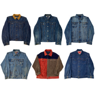 vintage古着美式 复古阿美卡叽做旧水洗翻领牛仔夹克外套N11