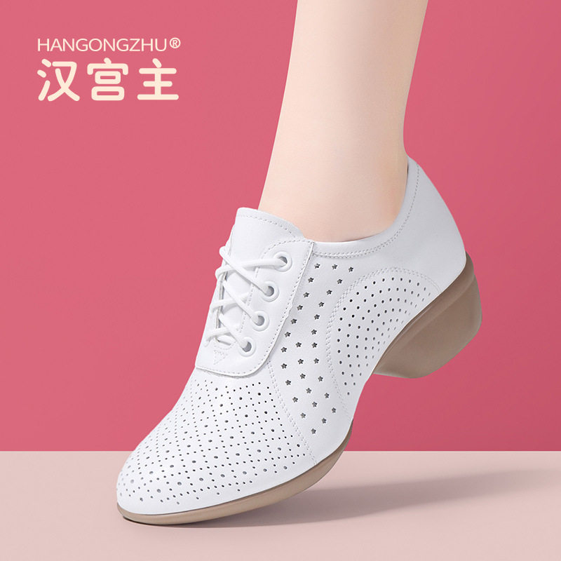 时尚真皮舞蹈鞋软底中跟鞋女透气