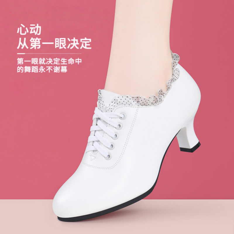 时尚舞蹈鞋女软底中跟鞋细跟皮鞋