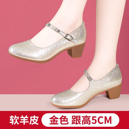 春夏季时尚真皮舞蹈鞋软底中跟女