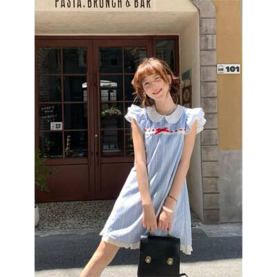 sinsingirl 椰云奶霜 夏季新款1/4吋套筒扳手袖蓝格子超好看中长