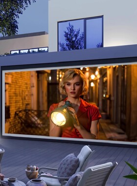 VIVIDSTORM户外投影幕布 智能电动升降幕 防风防水防霉庭院投影屏幕 卷帘式遮阳幕 阳台院子封窗神器防晒窗帘