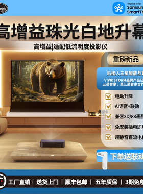 VIVIDSTORM高增益白软幕布电动地升幕自动地拉式升降幕布 家用投影拉线幕100 120寸插电即用投影机幕布免安装