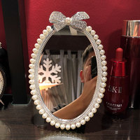 欧式珍珠镜子化妆镜公主镜台式宿舍学生书桌韩国台面镜卧室梳妆镜