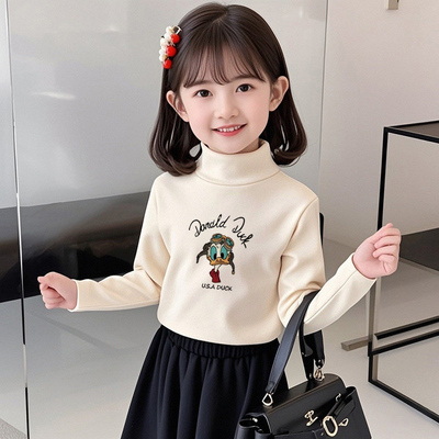 女童半高领打底衫中大童秋冬装修身加绒加厚内搭长袖保暖T恤上衣