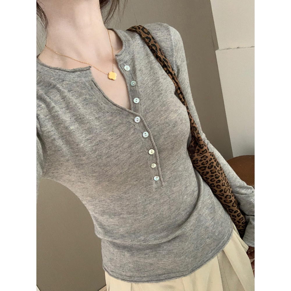 高级感灰色半开领针织打底衫女2025秋季修身洋气内搭毛衣长袖上衣