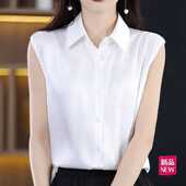 气质显瘦白色雪纺无袖 新款 上衣职业打底衬衣 女设计感小众夏季 衬衫