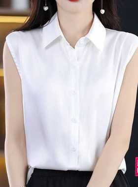 衬衫女设计感小众夏季新款气质显瘦白色雪纺无袖上衣职业打底衬衣