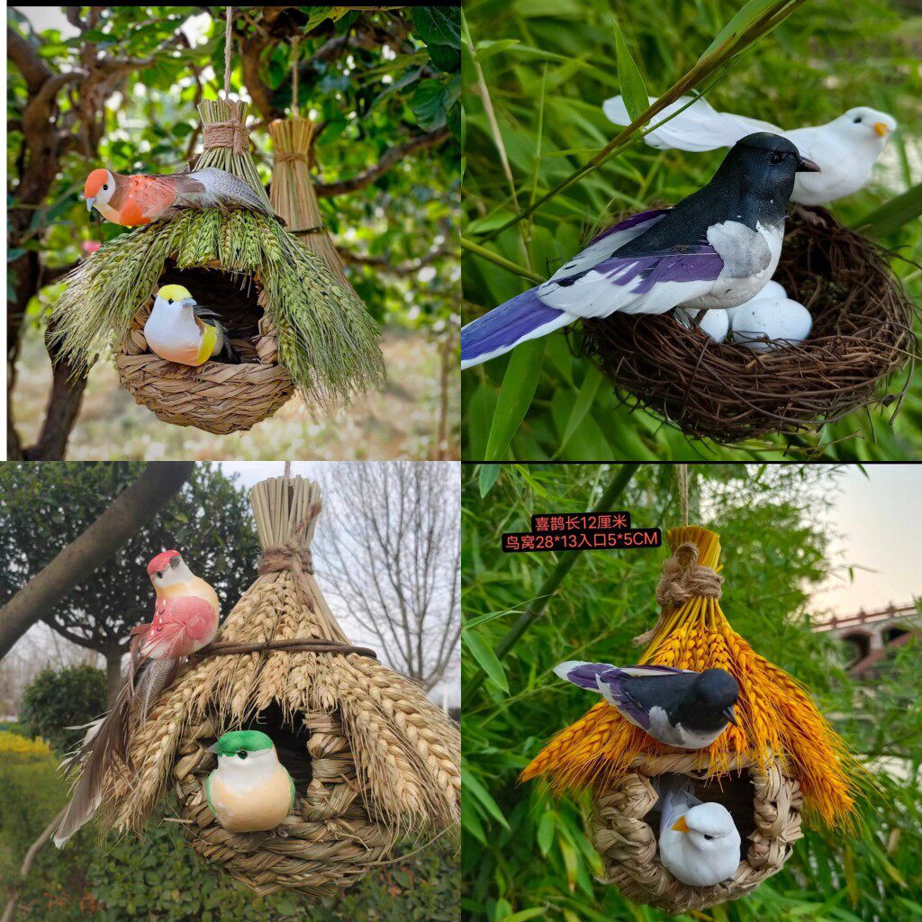 纯手工草编保暖鸟窝鸟巢鸟笼 小鸟用品花园装饰 田园风格限时包邮