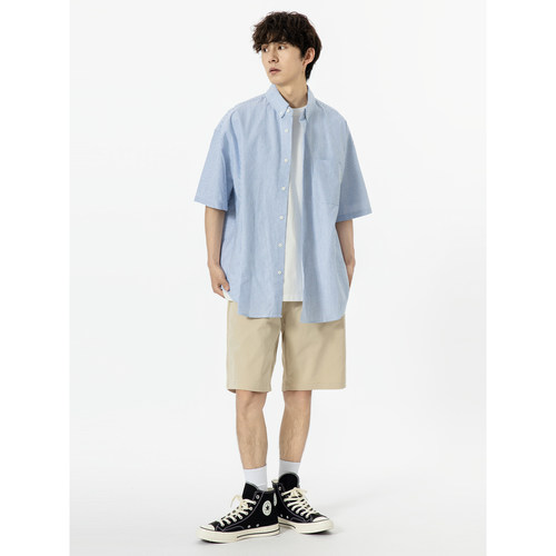 夏季新款日系尖领短袖条纹衬衫