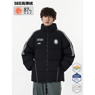 外套潮 复古三道杠加厚棉服男高弹绒立领保暖冬季 YOKE STUDIO美式