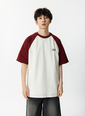 YOKE STUDIO 美式复古撞色拼接短袖T恤男cityboy夏季宽松T恤女潮