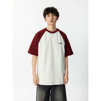 美式复古宽松拼接半袖上衣