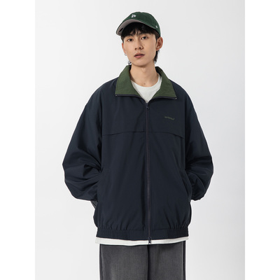 秋季翻领撞色可收纳宽松夹克