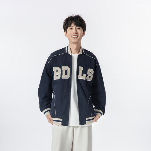 YOKE STUDIO 秋季新款美式卫衣复古刺绣字母棒球服宽松休闲外套男