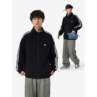 YOKE 复古运动三条杠卫衣男女秋冬宽松休闲立领外套潮 STUDIO美式