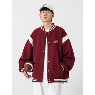 YOKE 日系酒红拼接棒球服外套男cityboy字母刺绣休闲夹克 STUDIO